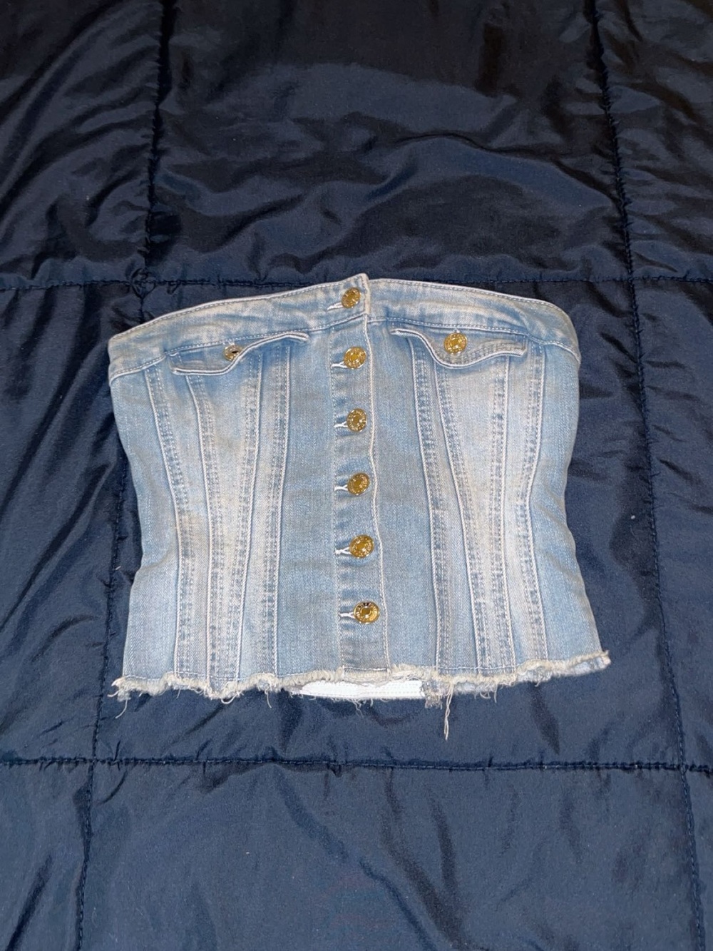 Forever 21 Light Blue Denim Strapless Corset Crop Top